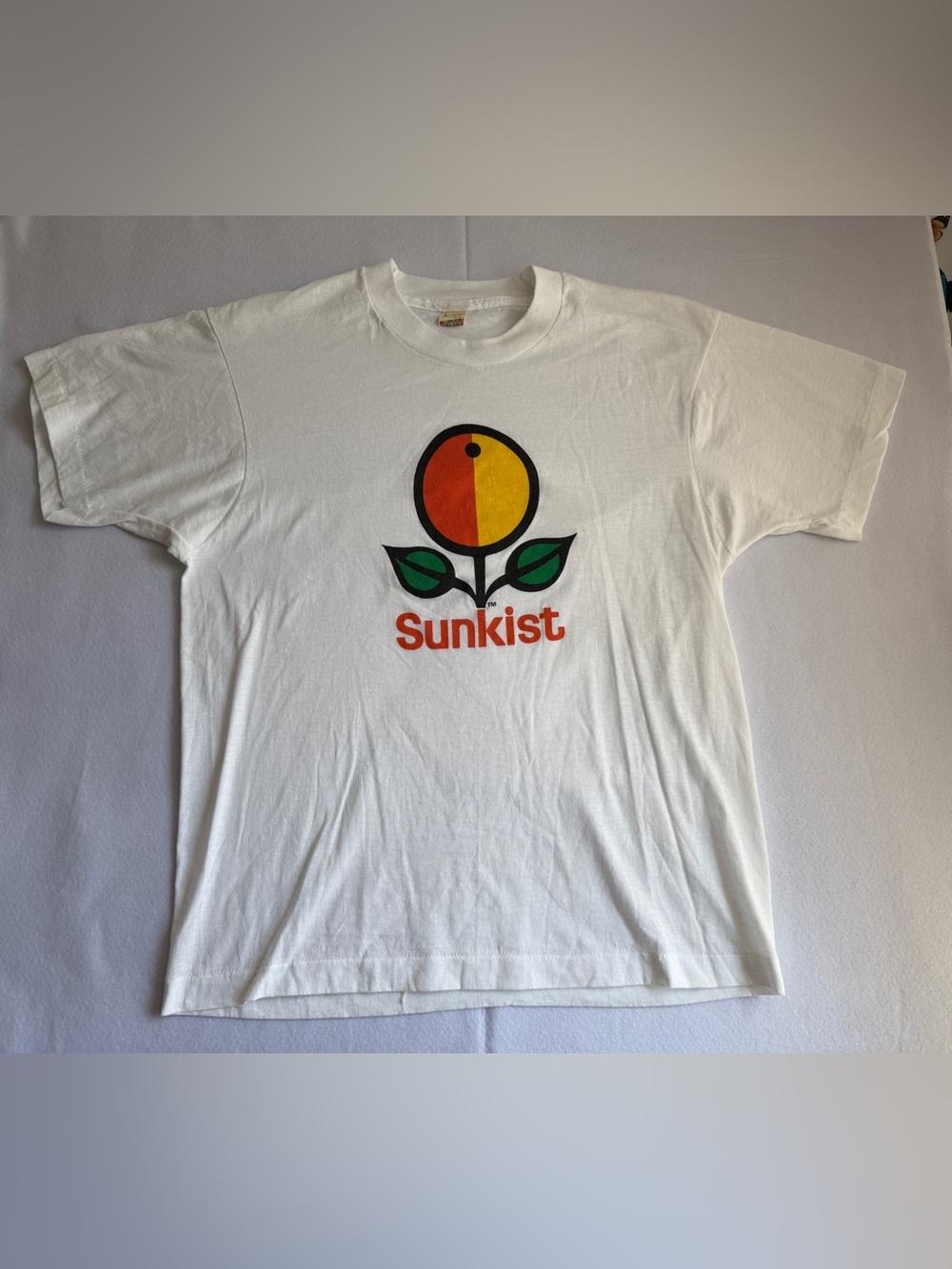 Vintage Screen Stars White Tee with Sunkist Orange Logo